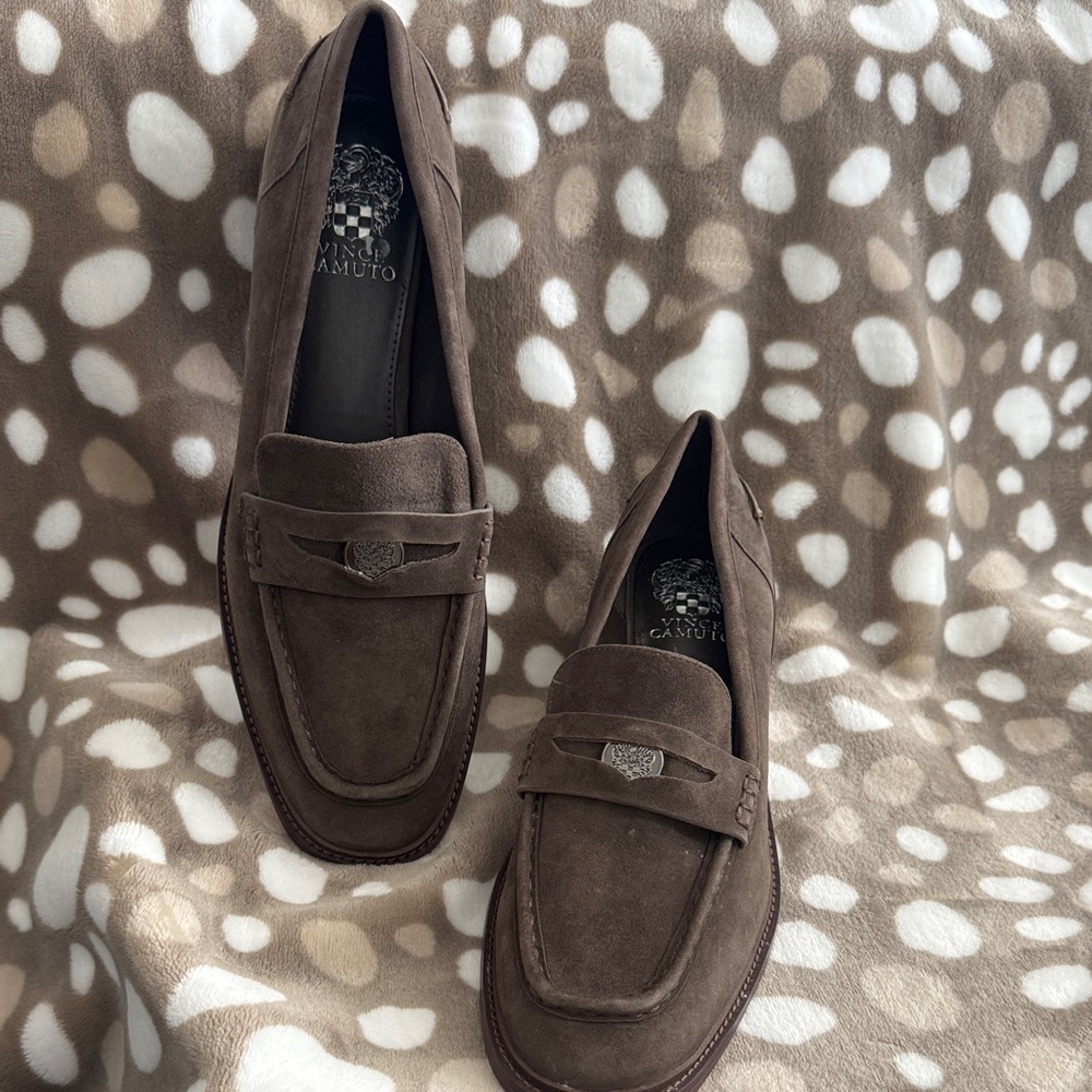 Vince Camuto Dark Brown Suede Penny Loafers